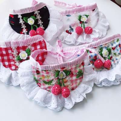 new arrival cartoon floral lace edge bandana scarf for dogs pet